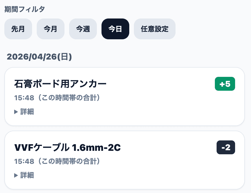 履歴の確認画面